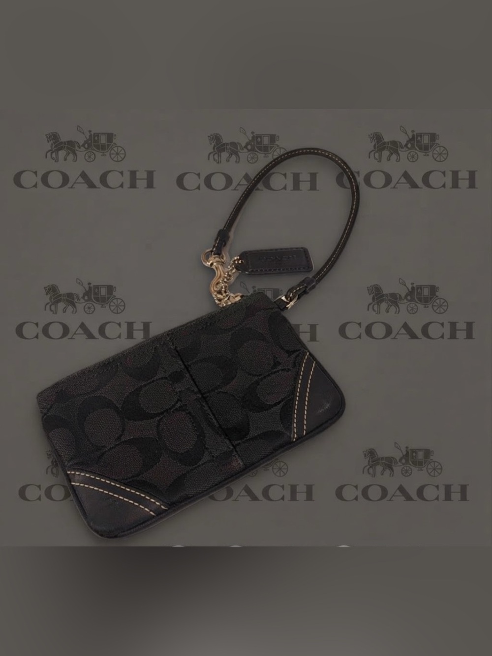 Authentic Coach signature small wristlet with Coach tag